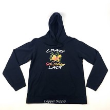 Port &amp; Company Pullover Hoodie Medium Pockets Crazy Gold Fish Lady Black - $18.80