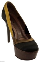 MARNI Pump Platform Satin Leather SCARPA Black Olive Brown Heel Shoe Sz 39 - £72.14 GBP