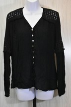 Karen Kane $109 Embroidered Cut Out V-Neck Button Up Top Women&#39;s Sz XS Black NEW - £18.10 GBP