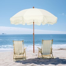 PHI VILLA 7ft Beach Umbrella with Fringe &amp; Sand Anchor White (NO BASE) - $71.25