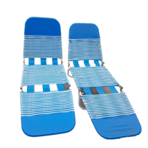 2 Jelly Vinyl Tube Folding Chaise Lounge Lawn Chairs Cot Blue White Aluminum - £106.47 GBP