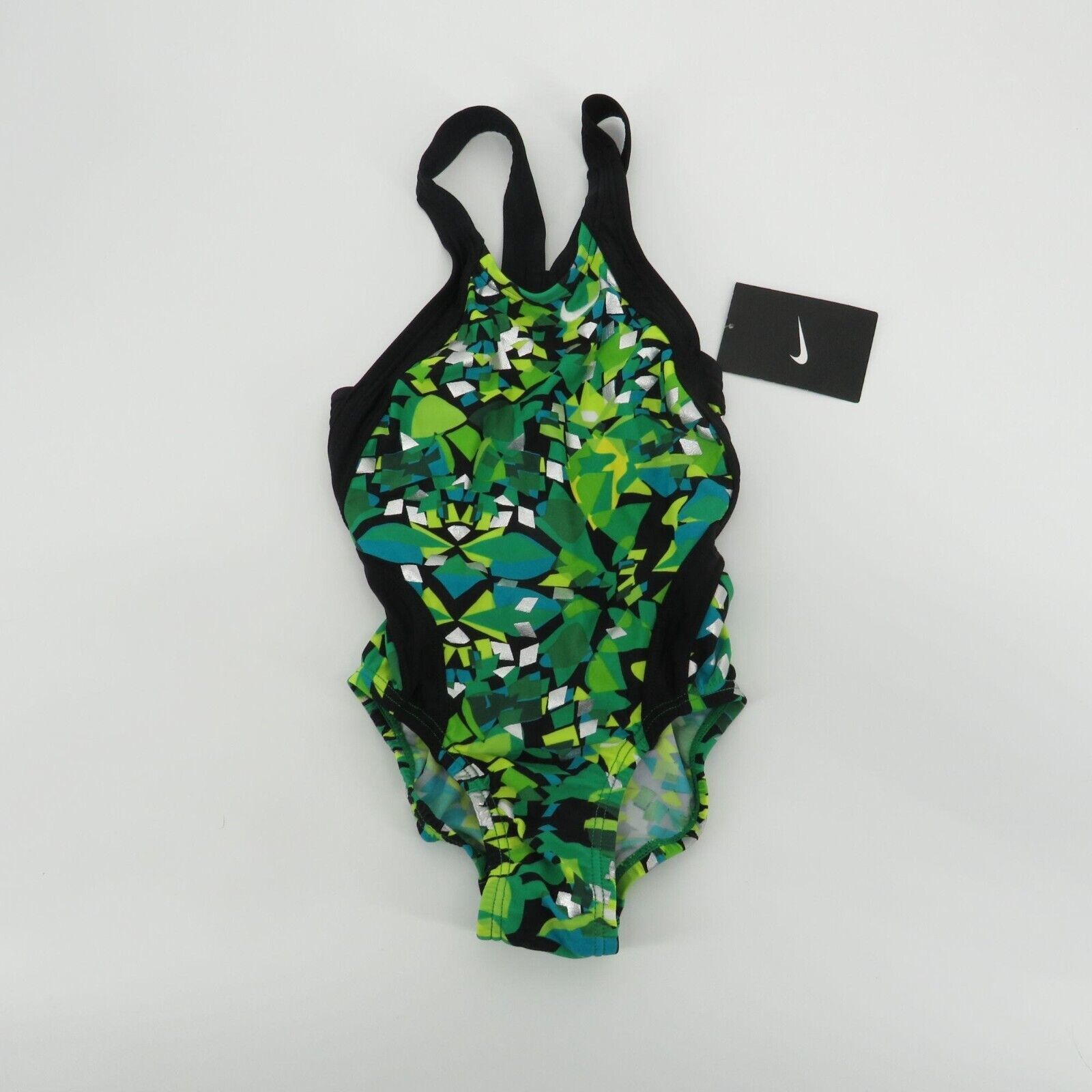 Primary image for Nike Girls Green Silver 1 Piece Swimsuit Size 5 (20 ) NWT $71