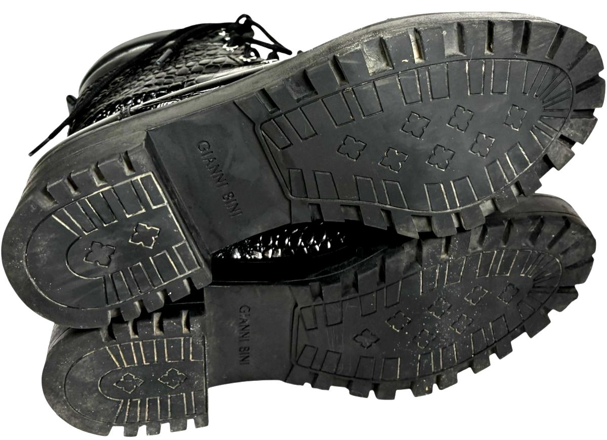Gianni Bini women's Croc Embossed Black Leather Zip Lace-up Combat Boots size 8M Item image 14
