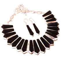 Black Spinel Pencil Gemstone Handmade Ethnic Gifted Necklace Jewelry 18" SA 4459 - £22.85 GBP