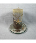 Candle - Coastal Starfish Pillar Candle And Plate With Sea Shells - $244.62 MXN