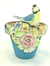 Mosaic Art Tile Planter Pot Flowerpot Artisan Pottery Bird Flowers 10x7&quot;... - $62.00