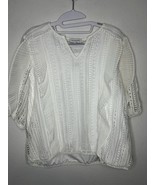 Calligraphie Women’s White Lace V Neck Short Sleeve Blouse Lined Shirt S... - $41.15 CAD