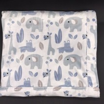 S L Home Fashions Safari Baby Blanket Elephant Giraffe Blue White Velour Plush - £16.43 GBP