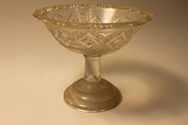 Vintage Medium Glass Candy Dish Compote Stemmed Open Diamond Medallion D... - $19.79