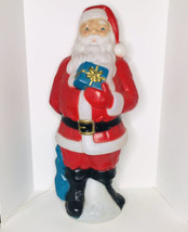 Vintage General Foam Plastics 33” Santa W/ Blue Gift  Bag Blow Mold Light Read - £131.81 GBP
