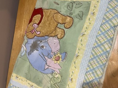 Pooh Piglet Eeyore Bird Butterfly Crib Comforter Bee Blue Yellow Plaid Blanket Item image 5