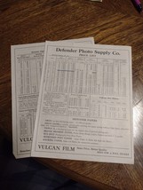 1912 Defender Photo Price List VULCAN FILM Gaslight Bromide Argo Monox P... - $27.83