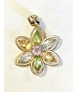 Multi Color Gem Stone Flower Pendant 18k Gold Over Sterling Silver About... - $32.80