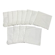 Set Of 12 100% Cotton White Lace Scallop Edge Floral Cutwork Napkins 17&quot;... - $30.38