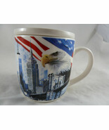 New York Statue of Liberty Eagle Mug Cup Red Souvenir w Lid - Coaster Ex... - $21.69 CAD