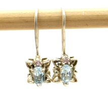 AVON blue &amp; pink topaz sterling silver drop earrings - pale pastel spring colors - £19.77 GBP