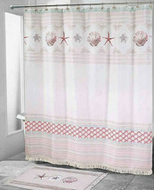 Avanti Coronado Fabric Shower Curtain Shells Starfish Fringed Beach Summer Beads - $33.17