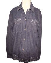 Alfred Dunner Size 8 Stretch Knit Tunic Top Blue Embellished Studded Poc... - $17.81