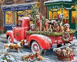 36&quot; X 44&quot; Panel Christmas Wishes Red Truck Puppies Cotton Fabric Panel D... - $15.95