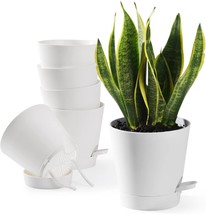 Qaobo Plant Pots 6 Pcs. 5 Inch Self Watering Planters High Drainage, White - £27.96 GBP