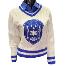 ZETA PHI BETA SORORITY V-NECK SWEATER White ZETA PHI BETA Cable Knit SWE... - $139.99