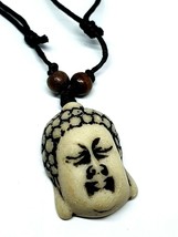 Buddha Pendant Necklace Adjustable Corded Wooden Beads Buddhist Necklace  - $15.90