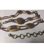 Vintage Brass And Brown Suede Oval &amp; Cross Ladies Belt - $27.69