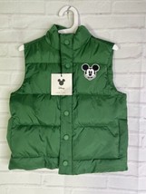 Janie and Jack x Disney Mickey Mouse Green Toddler Snap Puffer Vest Size 3 to 4 - £35.43 GBP