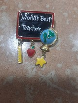 Vintage WORLD&#39;S BEST TEACHER Pin Gift for Teacher Thanks to Teachers Jew... - £7.82 GBP