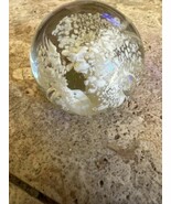 Glass Paperweight with White Flowers - $18.66
