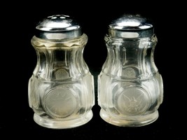 Coin Glass Salt &amp; Pepper Shakers, Fostoria Glass, Four Sides, Scalloped Rim - £11.50 GBP