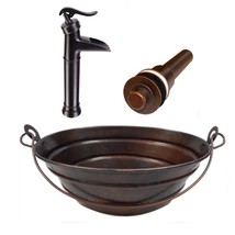 15&quot; Round Copper Bucket Vessel Sink with Faucet &amp; Drain (COMBO) - £239.76 GBP