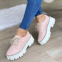 Thick Heel Flat Platform Oxford Women Shoes Pink/Red/Black - $42.88