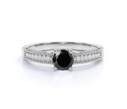 Classic Vintage 1 Carat Round Black Simulated Diamond Milgrain Engagement Ring - £83.03 GBP