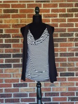 Motherhood Maternity Black &amp; White Striped Top Built in Cardigan - Size L - £12.57 GBP