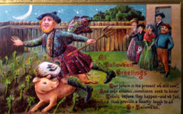 Halloween Postcard Pig Moon Man In Kilt Pitchfork Crops Gottschalk Germany 2171 - £36.14 GBP
