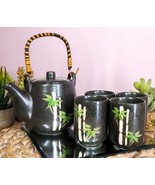 China Winter Lucky Bamboo Design Porcelain Black 20oz Tea Pot and 4 Cups... - $50.37 CAD