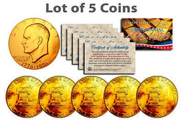 Bicentennial 1976 Eisenhower IKE Dollar Coin 24K GOLD PLATED w/Capsules (QTY 5) - £22.00 GBP