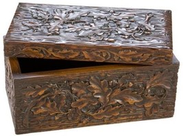 Box Oak Leaf Motif Lidded Intricately Carved Hand-Cast Resin OK Casting Mountain - $229.00