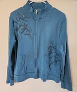 Sonoma Zip-up Teal Floral Jacket Petite Women&#39;s Size PL 100% Cotton - $16.99