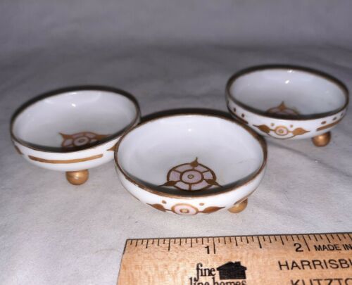 Primary image for 3 Salt Cellar Dip O & E G Royal Austria Porcelain White Pink Circles Gold Design