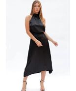 Bishop + Young Halter Dress Black Pleated Sleeveless 'Sari' Medium NWT - $24.74