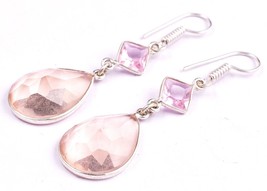 925 Sterling Silver Morganite Gemstone Handmade Dangle Drop Earrings Women Gift - £33.46 GBP+