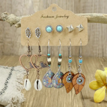 Vintage Style Heart-Shaped Tassels Feathers and Turquoise Earrings Set ! - £11.99 GBP
