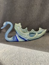 Vtg Old Hickory Glass Swan Mid Century Blue Swirl Art Glass Centerpiece Bowl 14” - $41.58