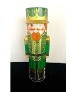 Metal Christmas Nutcracker Candy Tin 12&quot; Tall Green Gold Black Design Italy - $240.74 MXN