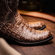 Marco Di Milano Genuine Caiman Belly Skin Cowboy Boot Phoenix Stone Brown image 9