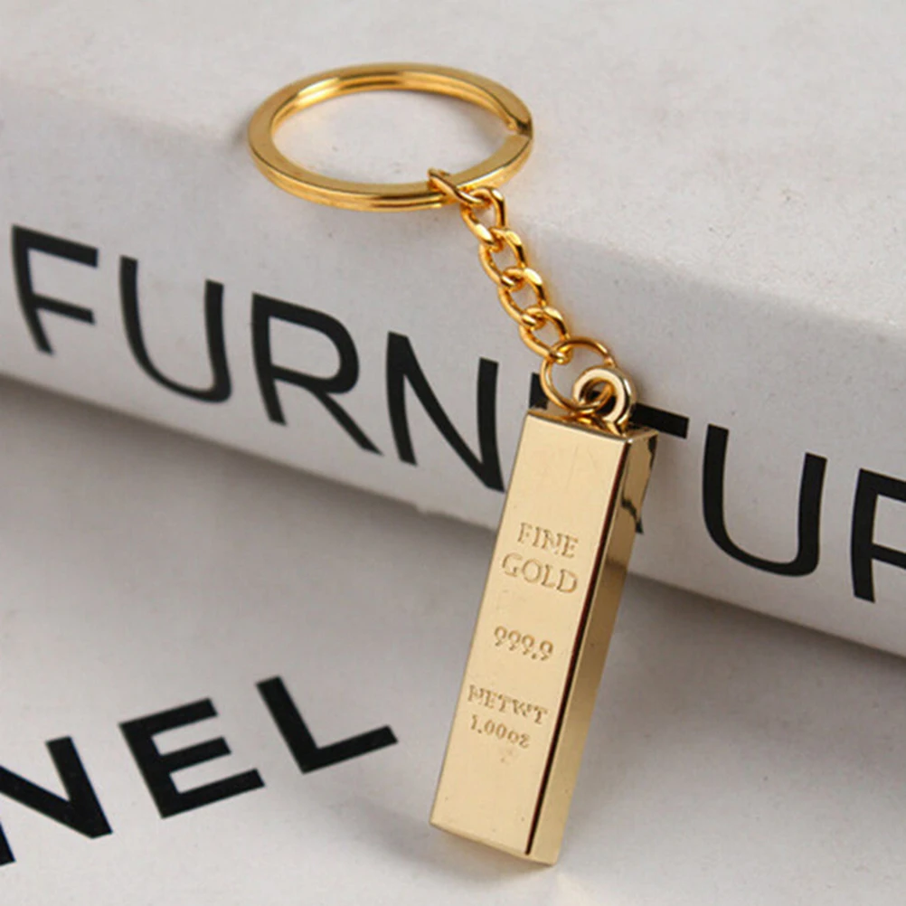Metal Gold Bar Faux Ingot Bullion Golden Brick Creative Keychain Keyring Keyfo - £11.78 GBP