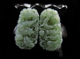 Free Shipping - Unconditional Love Hand-carved Natural Green Dragon Phoenix jade - £20.44 GBP
