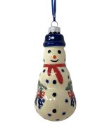 Boleslawiec Wiza Pottery Snowman Shaped Christmas Ornament Bells on Tree - $49.49